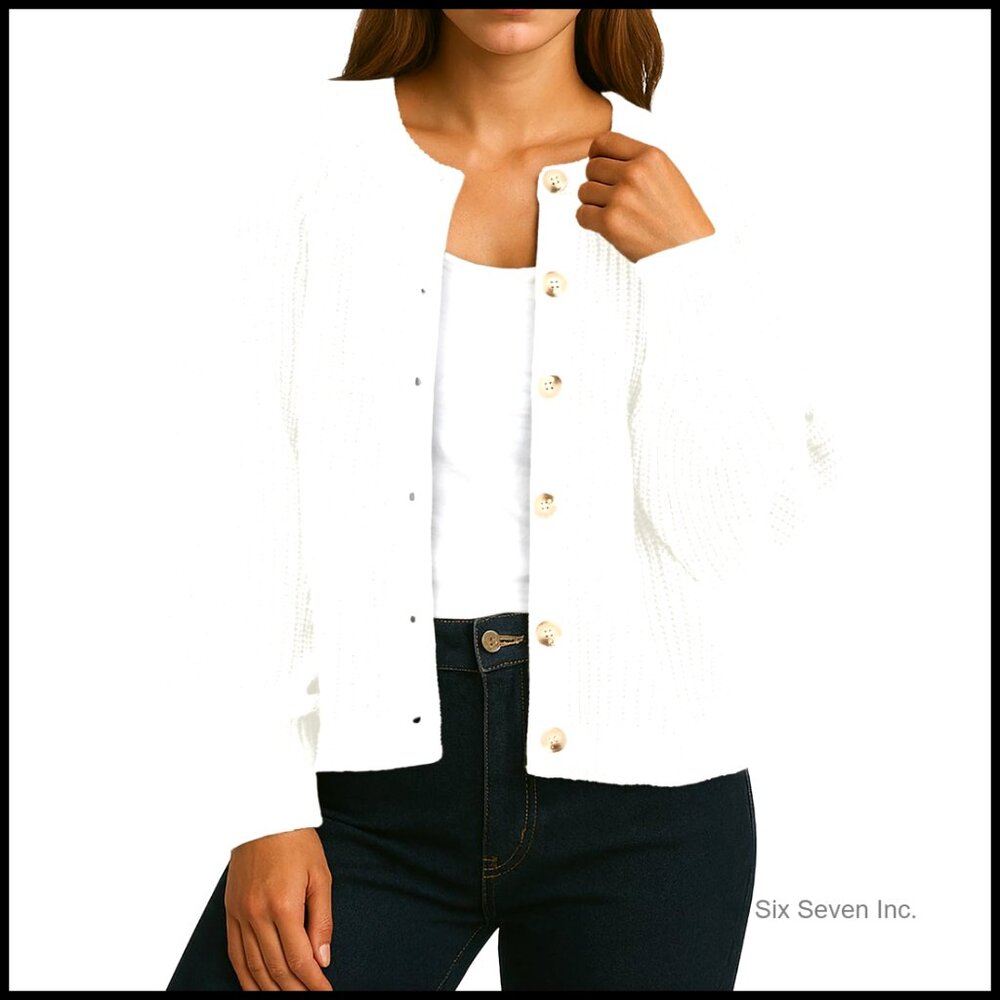 Chunky Knit Open Front Cardigan Button Down Oversized Loose Fit Sweater